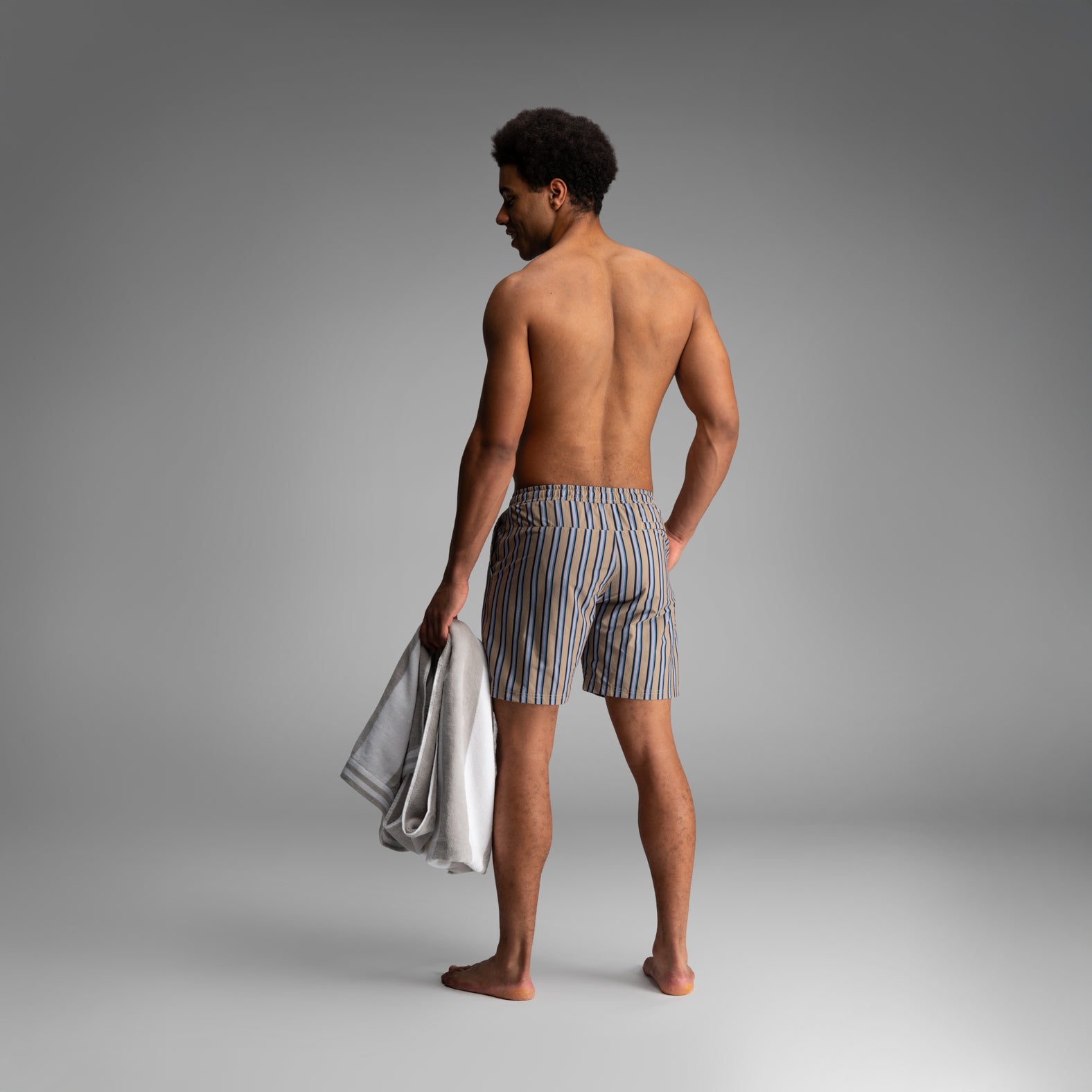 Wave 7" Swim Short 2N1 : Menswear Stripe - Beige | BN3TH Underwear