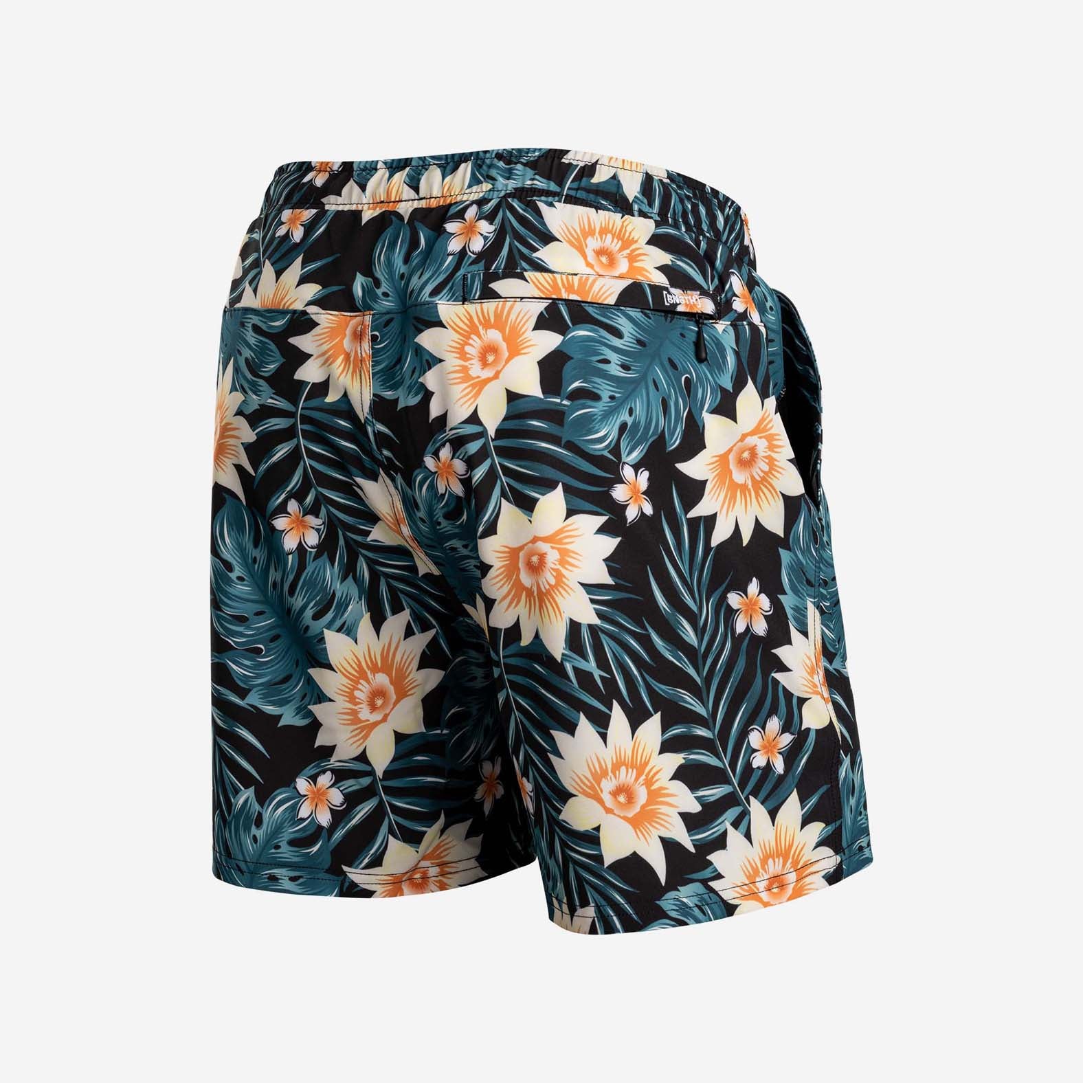 AGUA VOLLEY 2n1 SWIM SHORT 7": TROPICAL FLORAL BLACK
