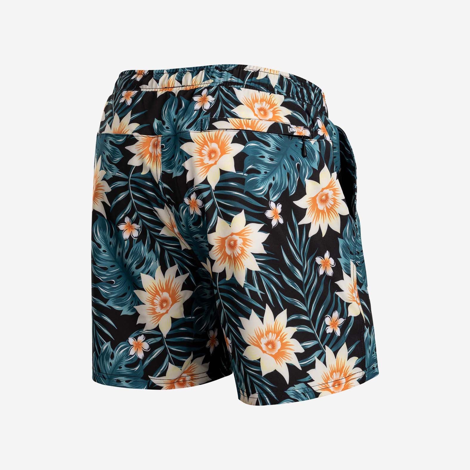 AGUA VOLLEY 2N1 SWIM SHORT 7": TROPICAL FLORAL BLACK