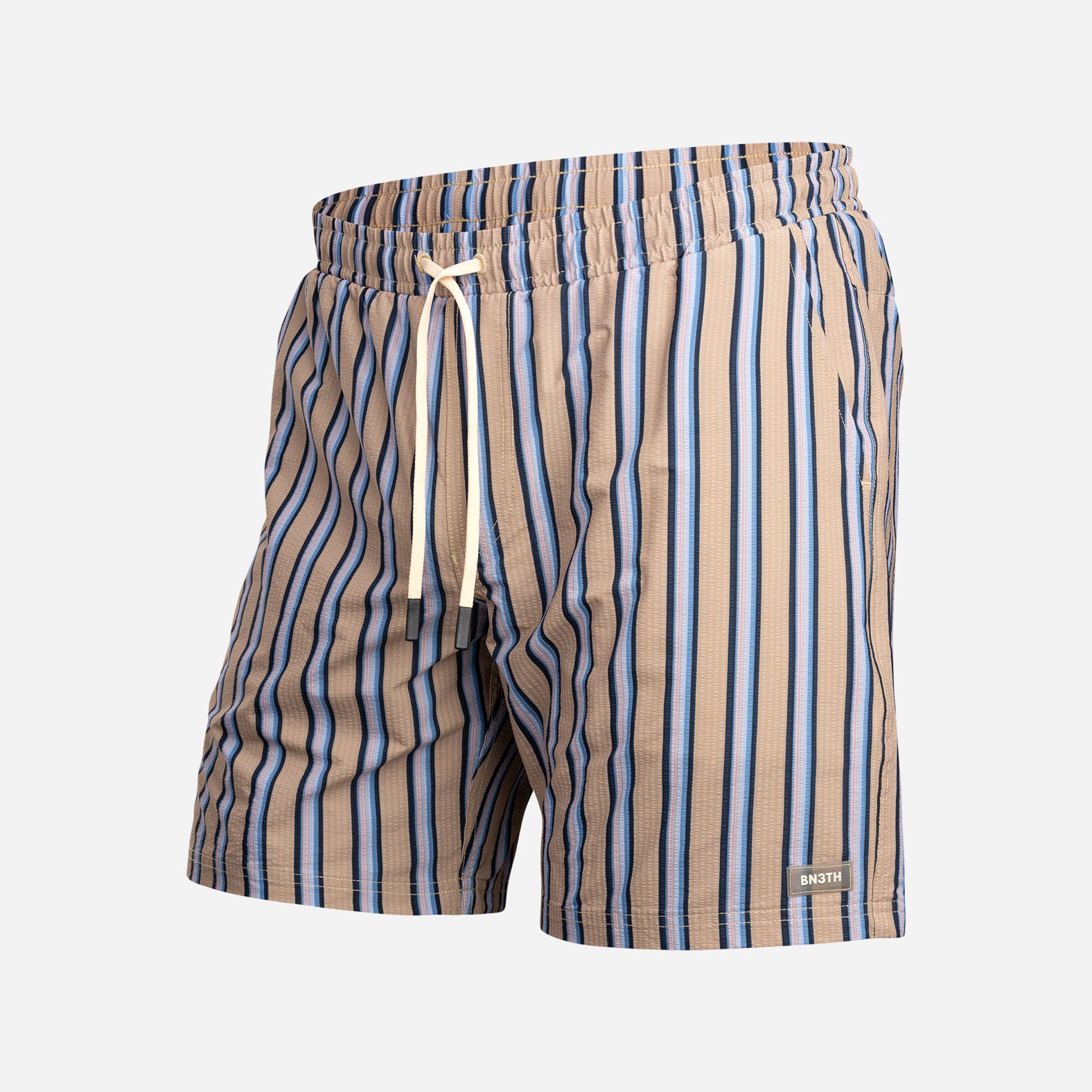 Wave 7" Swim Short 2N1 : Menswear Stripe - Beige  | BN3TH Underwear