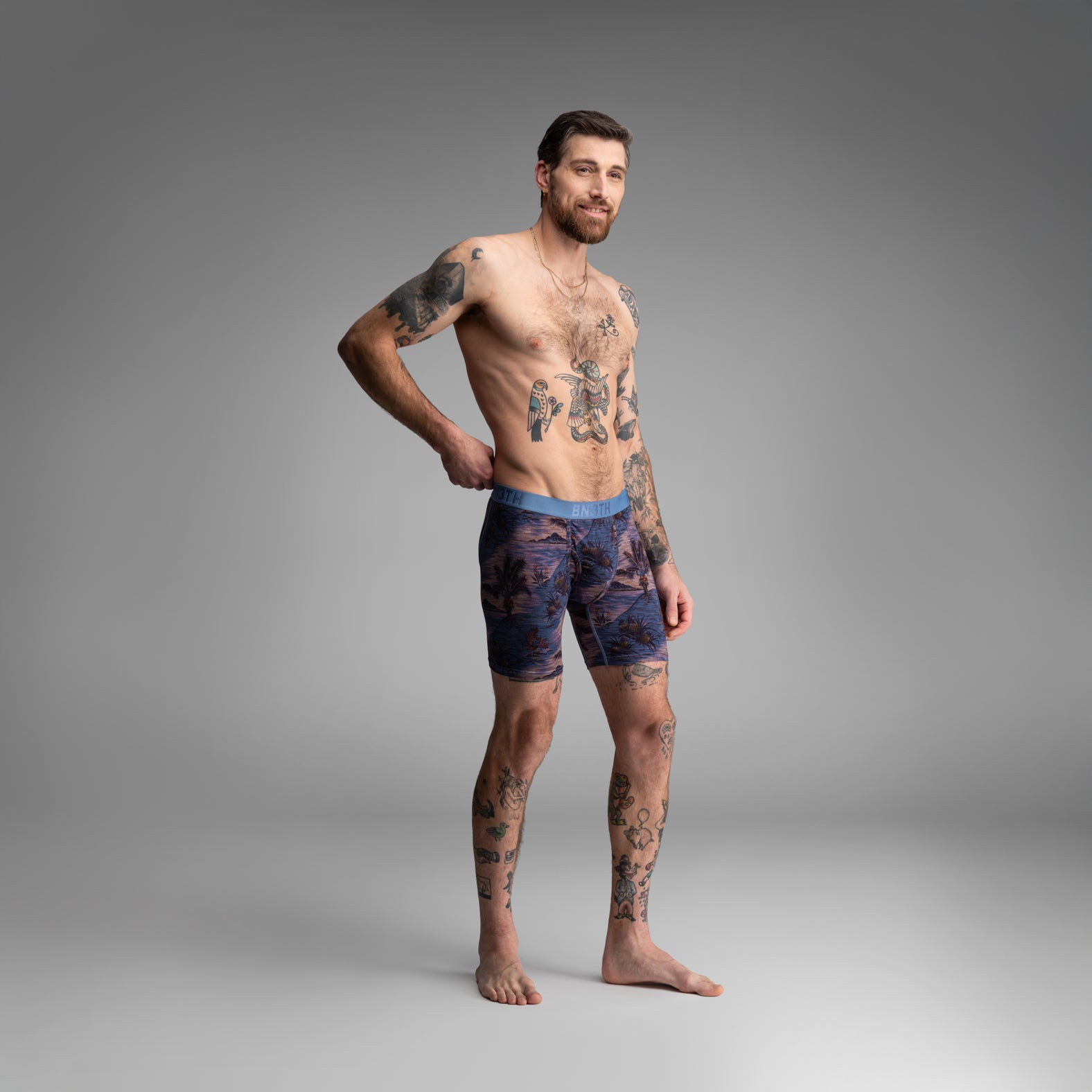 Classic Icon Boxer Brief With Fly: Vintage Tropics Heather Fog | BN3TH Underwear