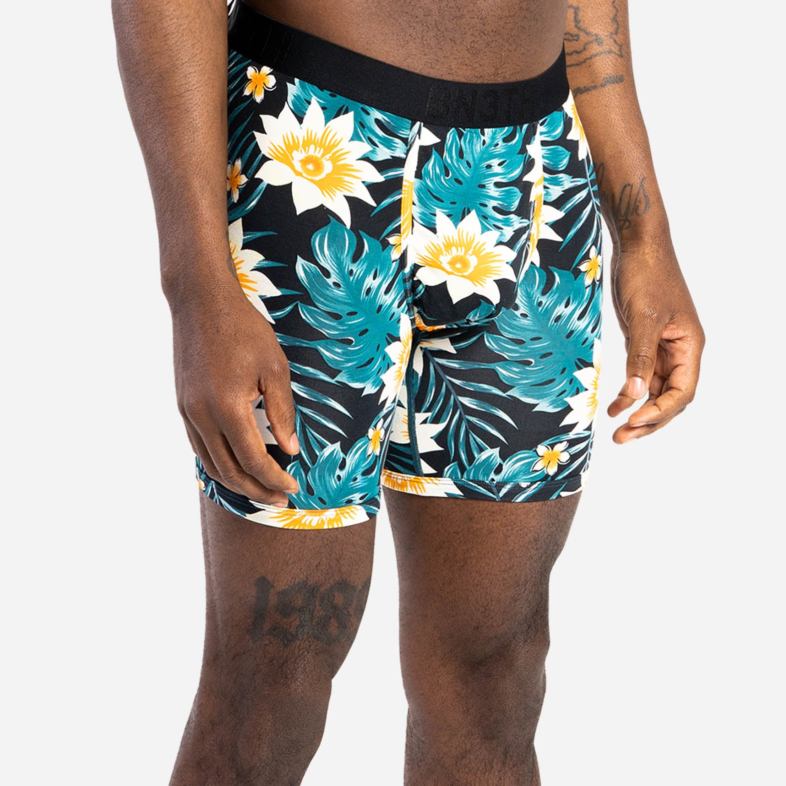 CLASSIC BOXER BRIEF WITH FLY: TROPICAL FLORAL BLACK