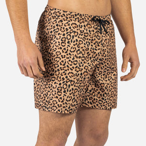 Agua Volley X 2N1 Swim Short 7”: Leopard Print Tan